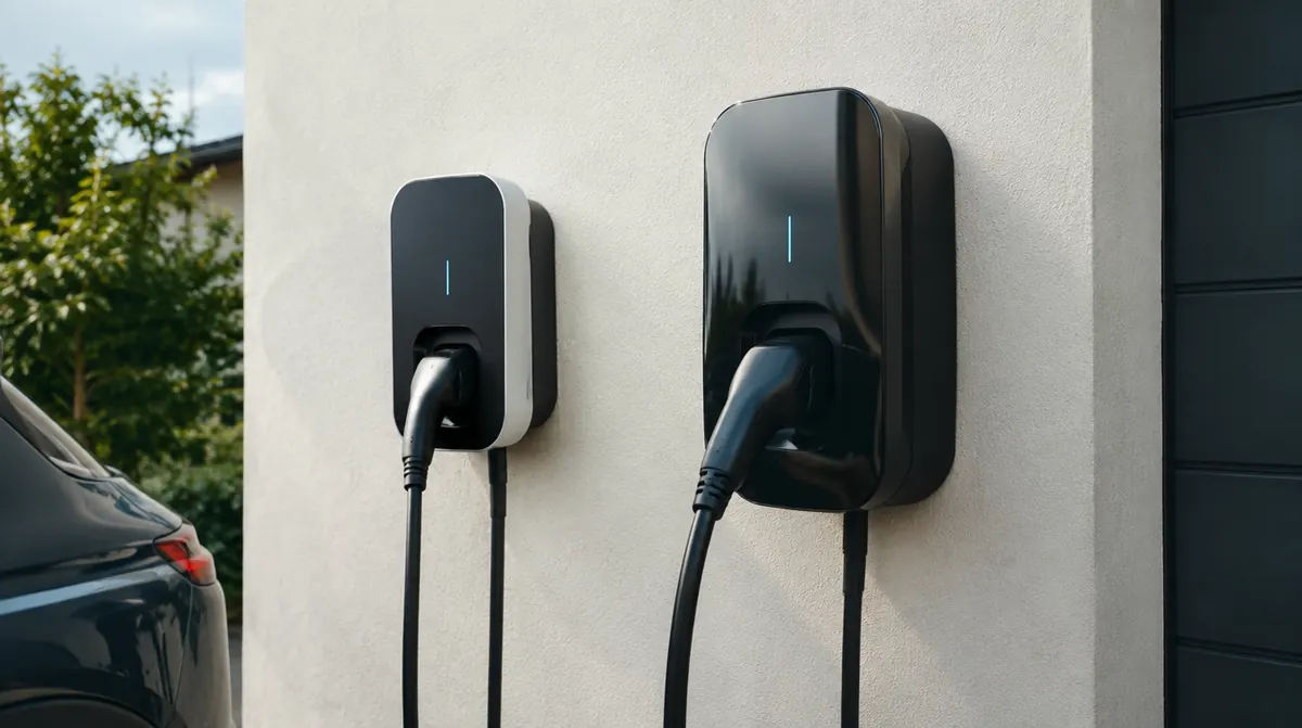 Deux bornes de recharge murales de puissances différentes côte à côte