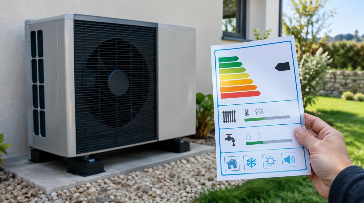 Étiquette énergie d'une pompe à chaleur avec indicateurs de performance