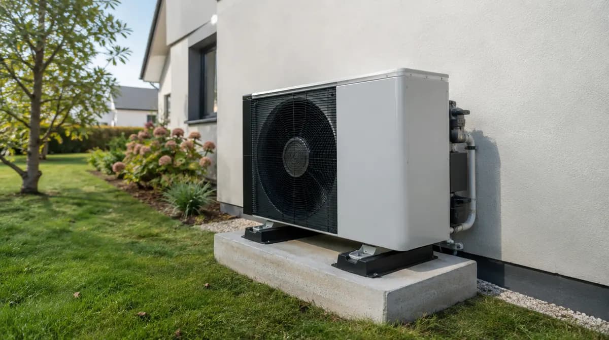 Pompe à chaleur extérieure entretenue sur un socle en béton